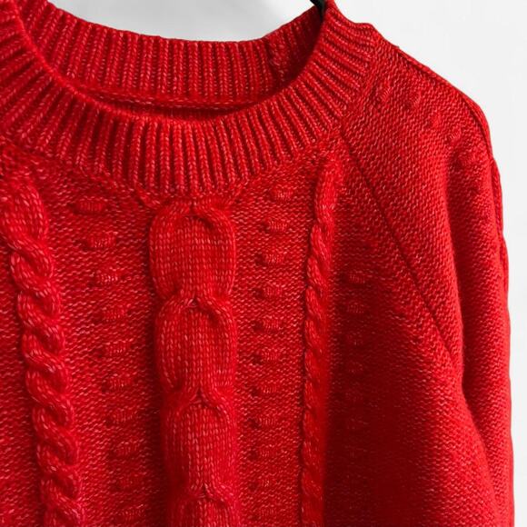 LOFT Bright Neon Red Chunky Knit Sweater - Picture 2 of 7